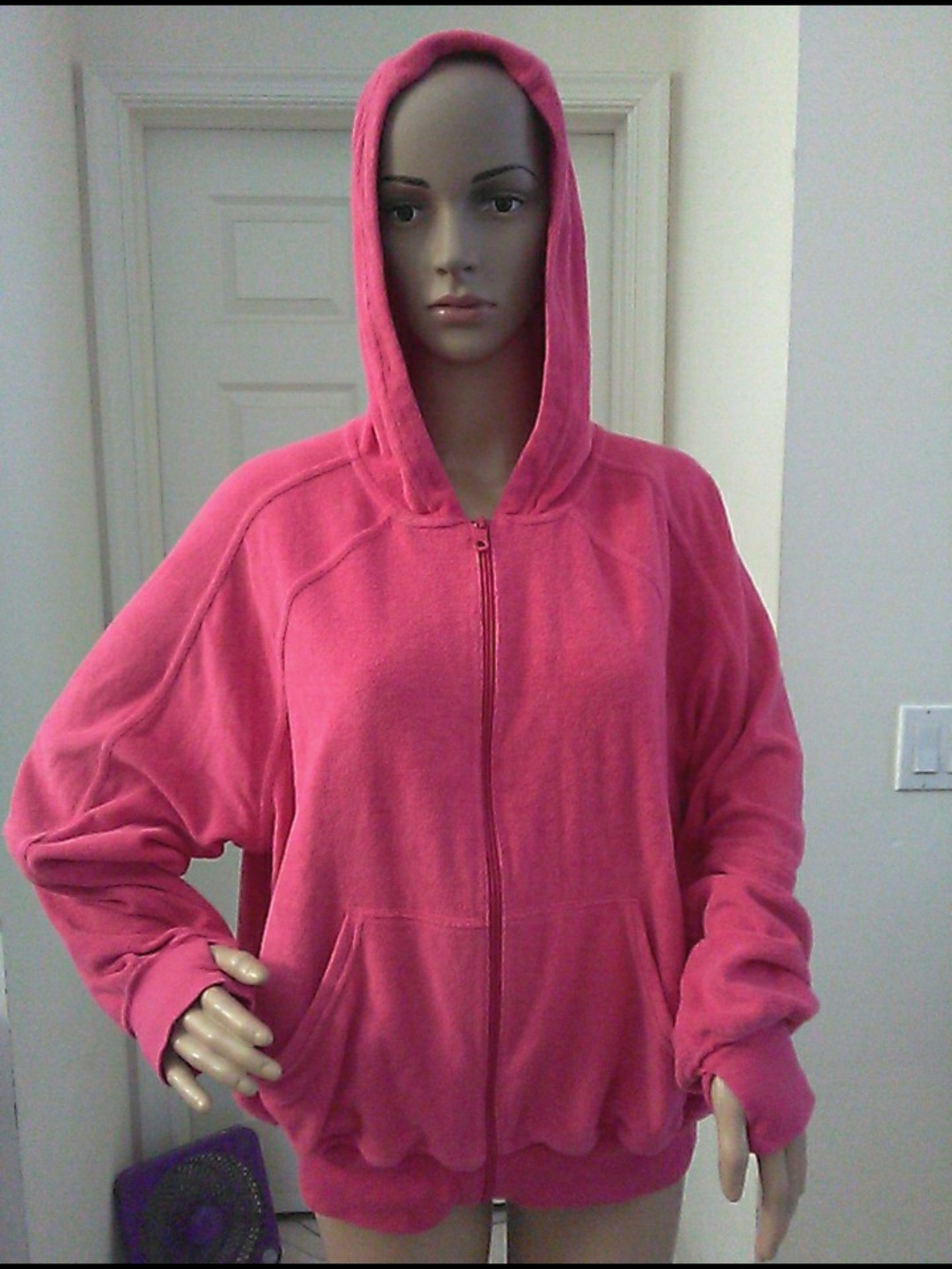 OFFLINE BY AERIE Women's Pink Zip-Up Hoodie Jacket TERRY CLOTH OVERSIZED SM
